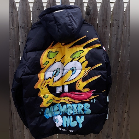 RARE Members Only X SpongeBob Nickelodeon iconic Puffer Jacket Black Size XXL - Picture 2 of 8
